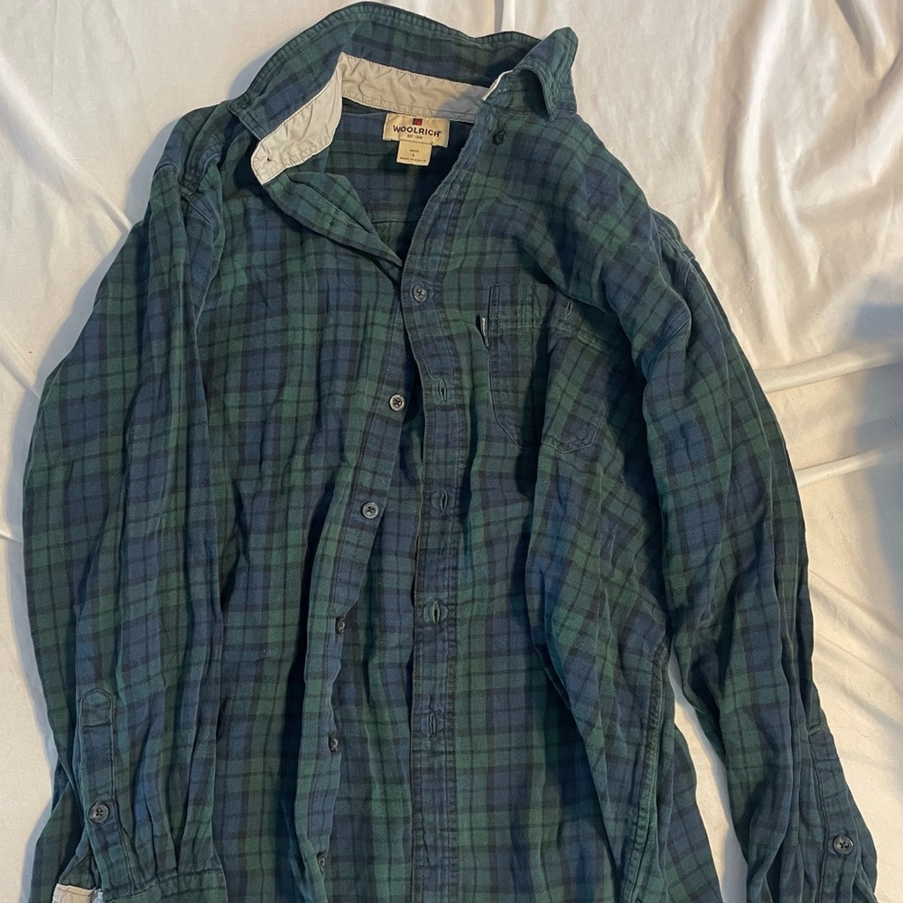 Woolrich Green Checkered button up dress shirt large